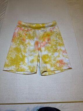 Guess Yellow & White Tie-Dye Ribbed Bike Shorts